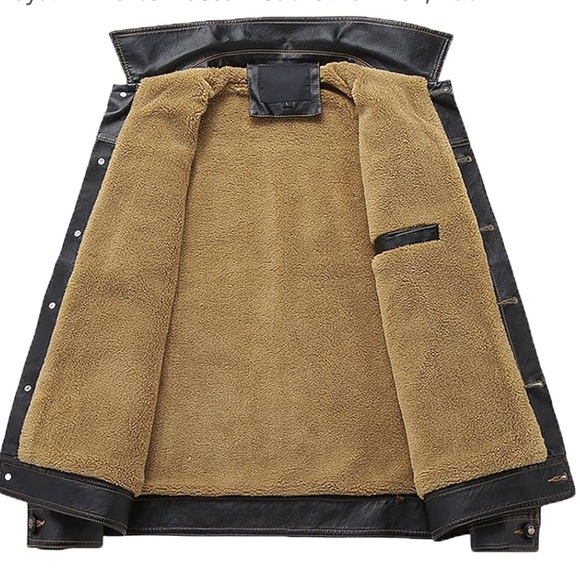 NWOT Mens Classic Stand Collar Bomber Jacket Vegan Leather Black Button Sz XL - Picture 4 of 14